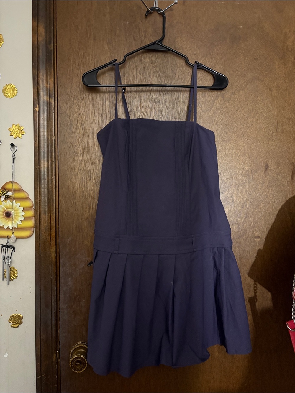 wild fable Navy Pleated Drop-Waist Spaghetti Strap Dress